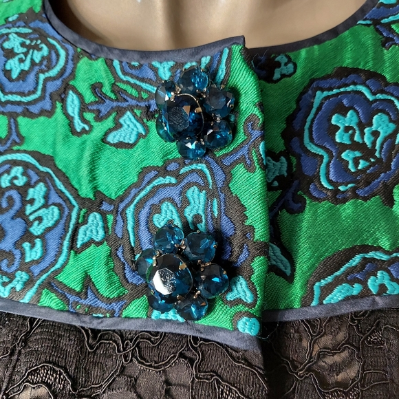 $4,300 NEW OSCAR DE LA RENTA JAQUARD LACE GREEN BLACK JACKET SKIRT SUIT US M - Picture 5 of 11